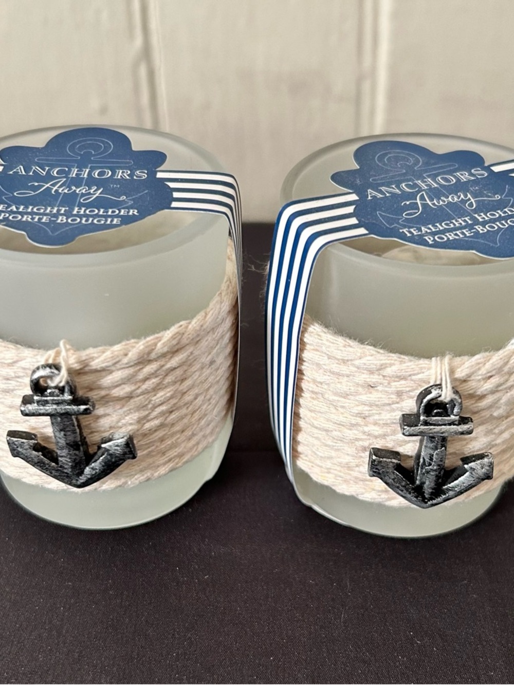 Two Anchors Away Rope Tea Light Holders -NWT